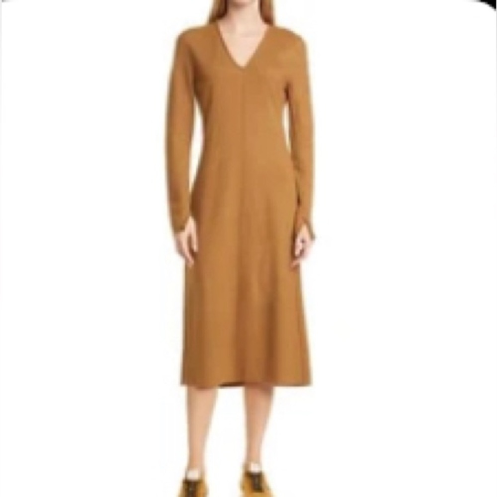 Rag & Bone Camel Brown Long Sleeved Ribbed VNeck Midi Dress‎ Size Small NWT